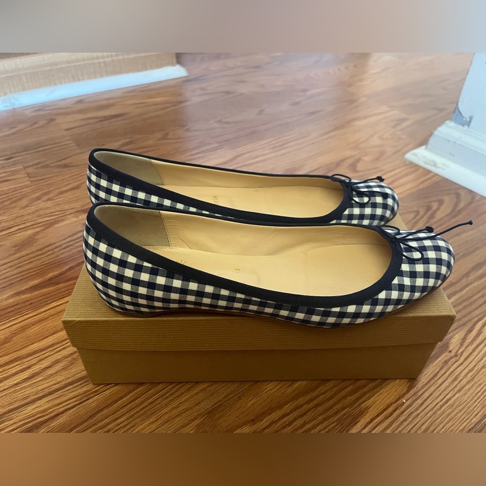 Authentic Christian Louboutin Blue Navy Plaid Gingham Sionetta Vichy Flats